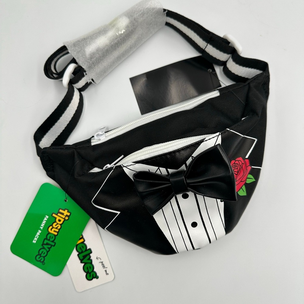 Tipsy Elves Tuxedo Fanny Pack Black White Bow Tie Rose New With Tags Unisex OS